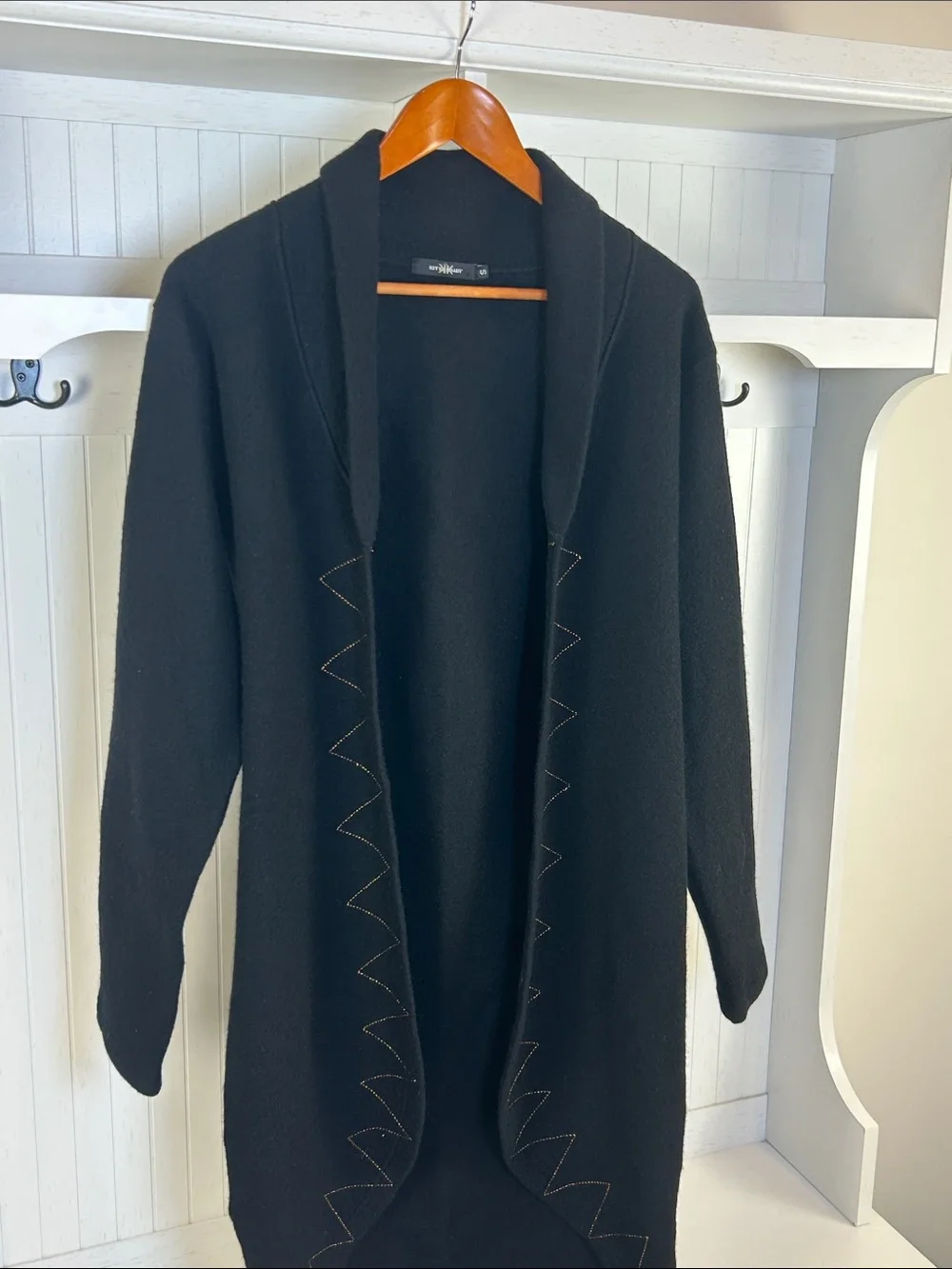 Kit Karnaby Black 100% Wool Draped Coat S Contrast Stitch